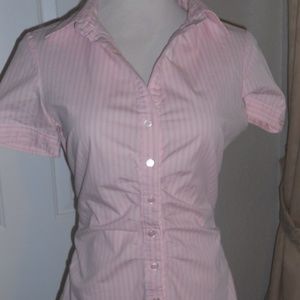 🌹 pink, button-up women's blouse, short-sleeve